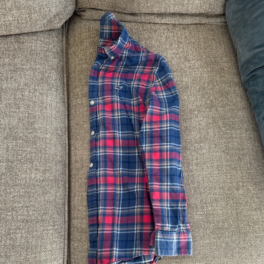 Vineyard Vines Boy’s Blue and Pink Plaid Shirt